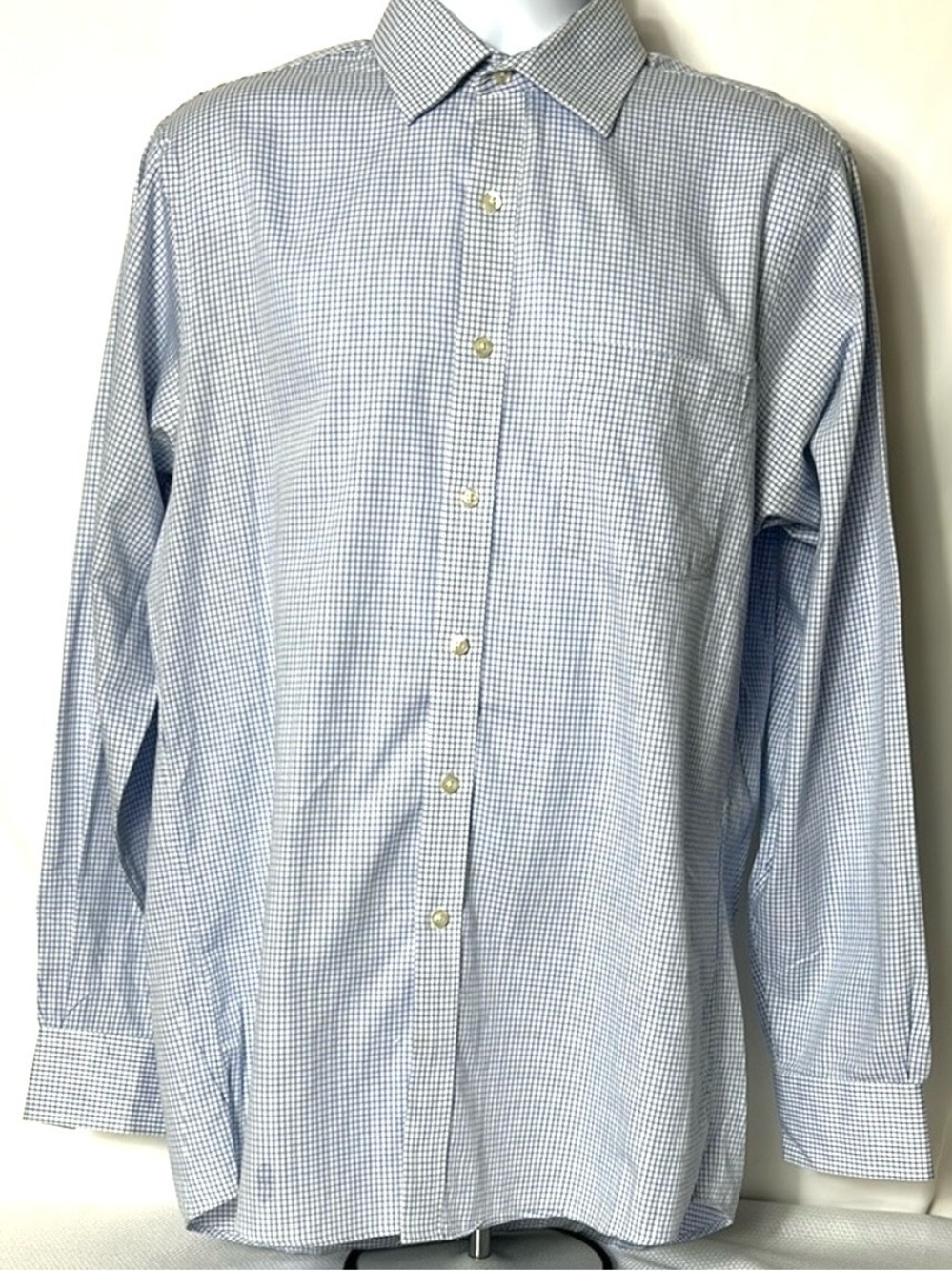 Michael Kors Men’s Size 15 1/2 34/35 Blue White Button Front Checkered Shirt